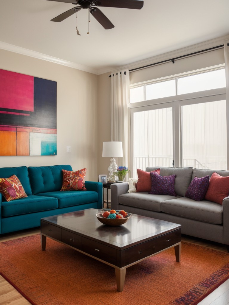 Select a bold and striking color palette, such as jewel tones or vibrant hues, to infuse energy and vibrancy into a contemporary living room design.