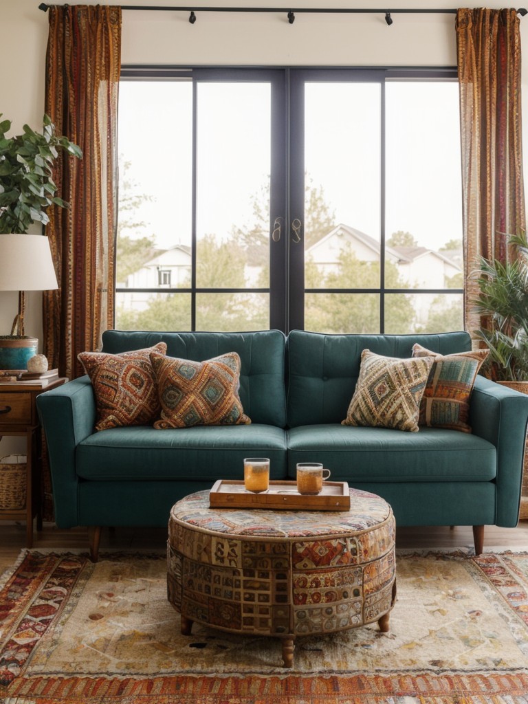 Bohemian-inspired living room ideas with layered textures, eclectic furniture, and a mix of patterns and colors for a cozy and relaxed atmosphere.