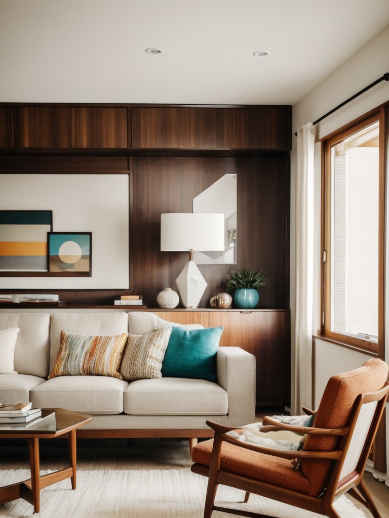 Mid-century modern living room ideas featuring iconic furniture pieces, geometric patterns, and a mix of vibrant and neutral colors for a retro yet timeless look.