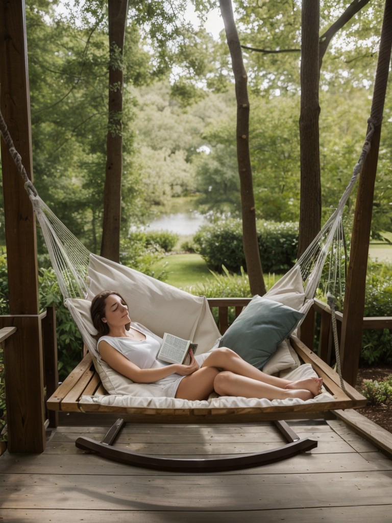 A relaxing hammock or swinging chair to create a serene space for reading or taking naps.