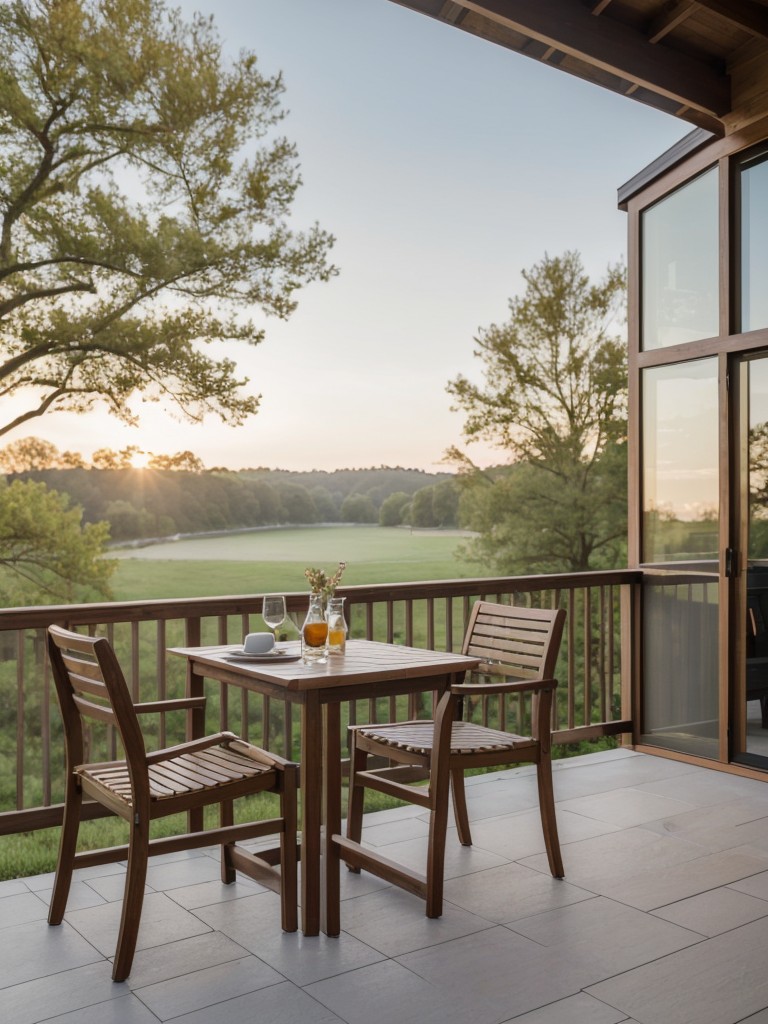 Adding a small table and chairs set for outdoor dining, ideal for enjoying meals with a view.