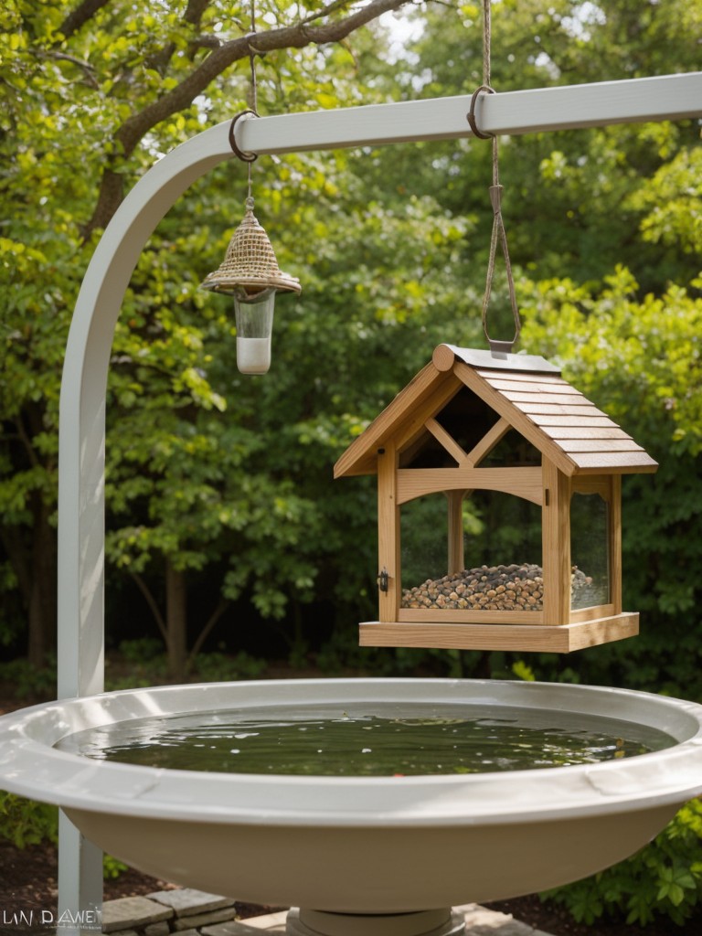 Hanging a bird feeder or installing a bird bath to attract colorful birds and create a tranquil atmosphere.