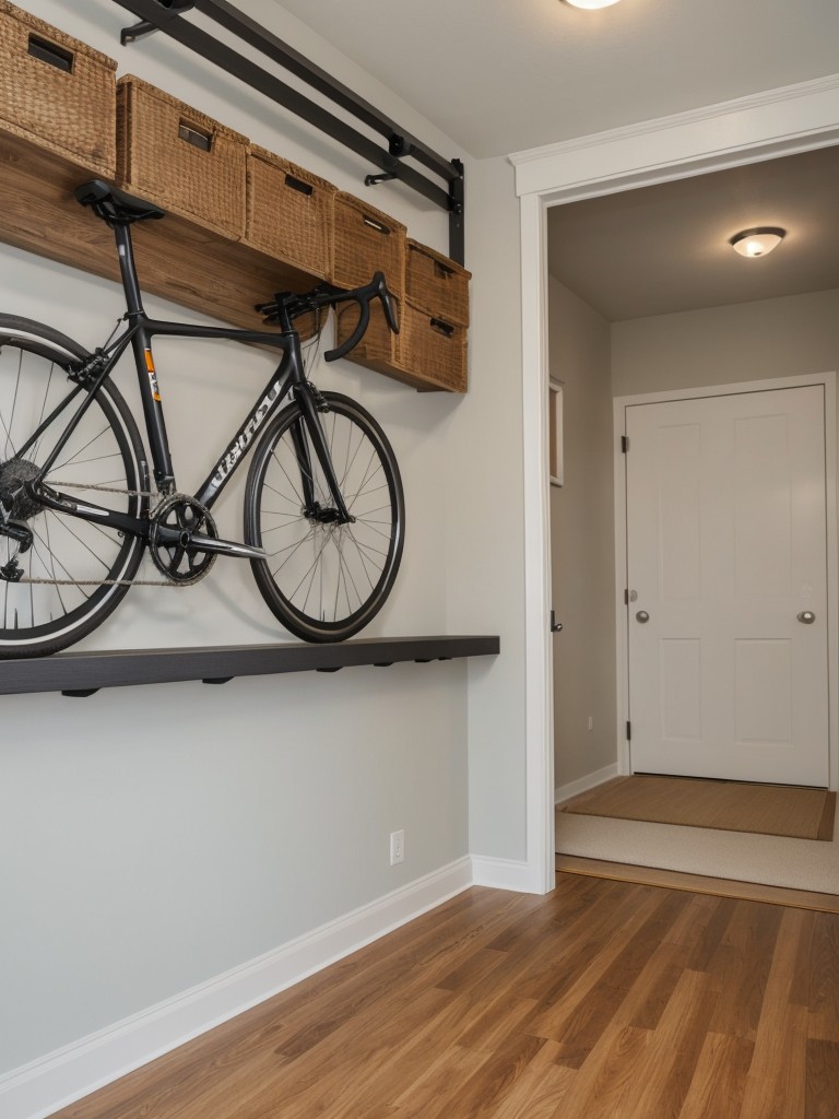 Incorporate wall-mounted bike racks or hooks for bike storage in small apartments.