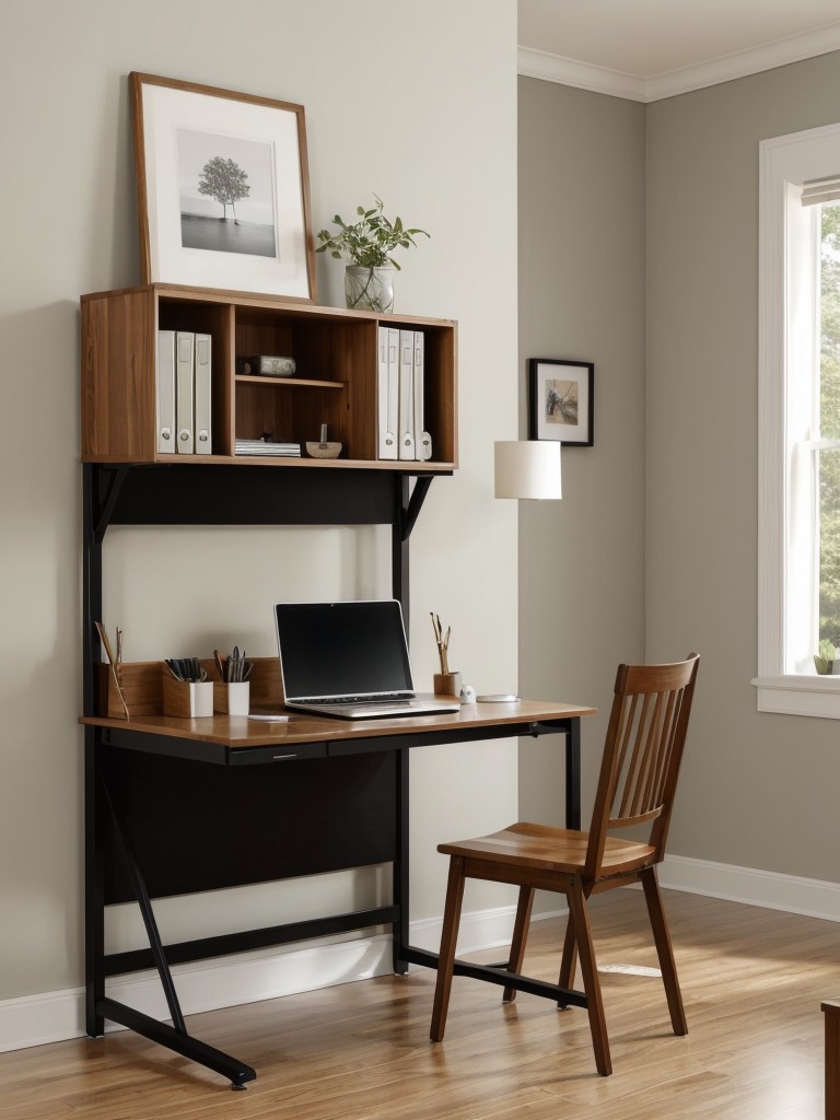 Install a wall-mounted folding desk for a small home office setup.