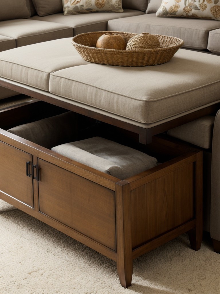Opt for furniture with hidden storage compartments, such as ottomans or coffee tables.