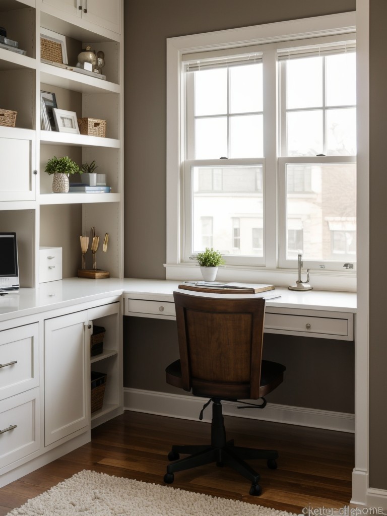Creating a designated workspace by utilizing a small desk or built-in desk nook.