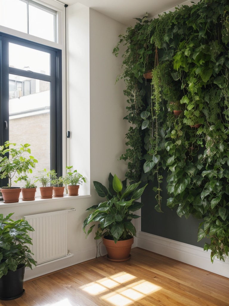 Hanging plants or installing a living wall to bring in greenery without taking up floor space.