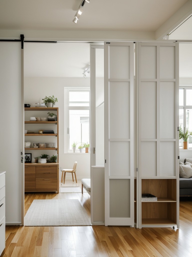 Using a room divider or open shelving to separate different areas of the apartment while maintaining an open, airy feel.