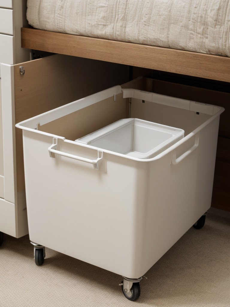 Consider utilizing under-bed storage bins or rolling storage carts for additional space to stow away items.