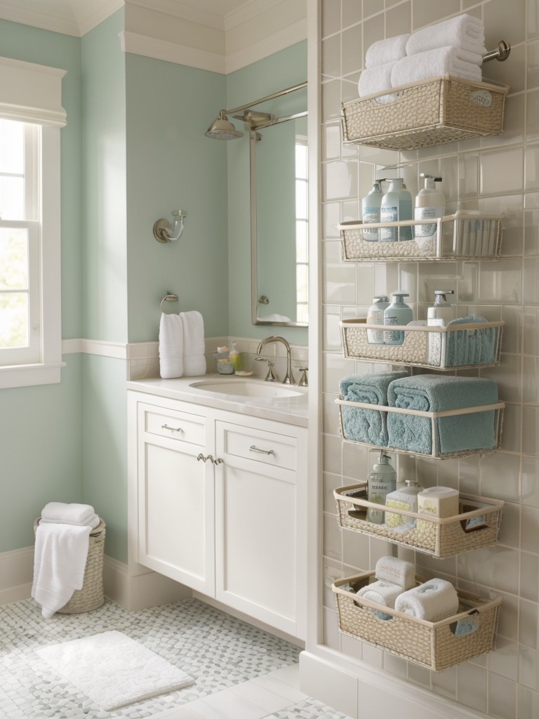 Add a touch of charm to your bathroom with fun and whimsical shower curtains, colorful bath mats, and decorative storage solutions.