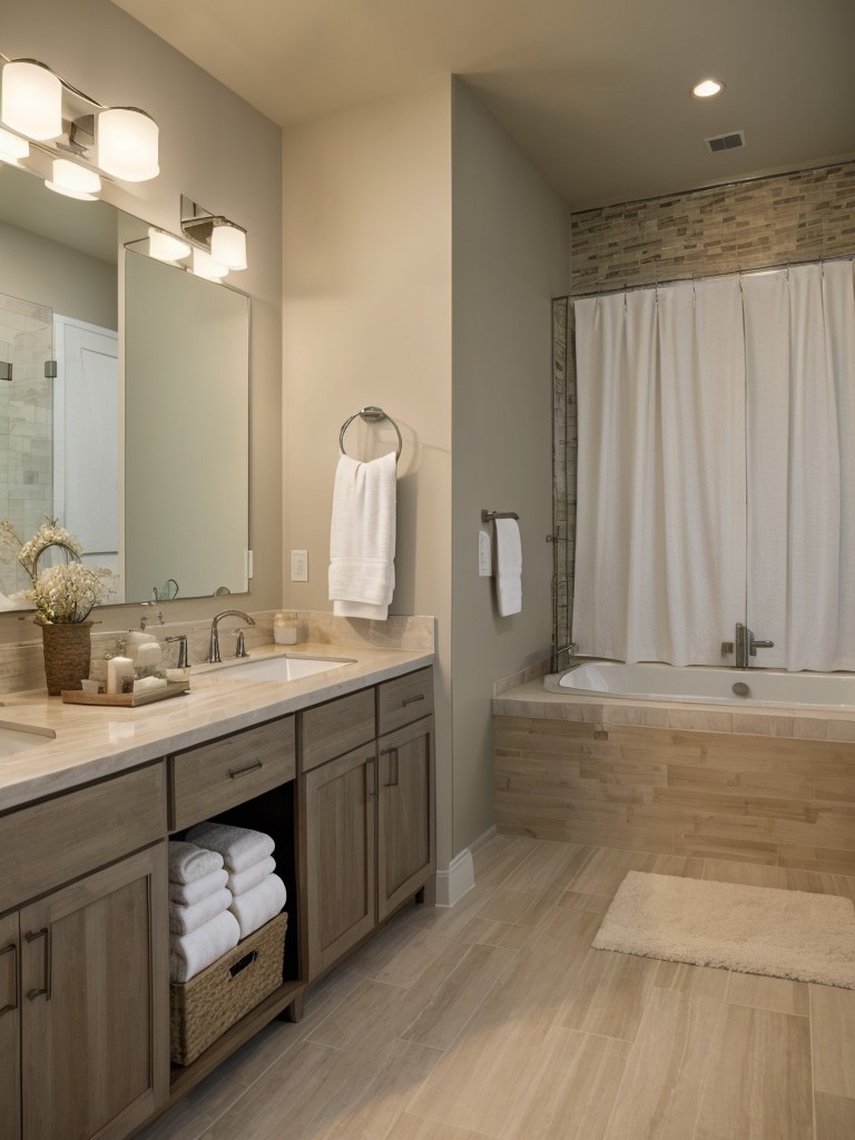 Create a calming oasis in your bathroom with a neutral color palette, soft lighting, and natural materials like bamboo or stone.