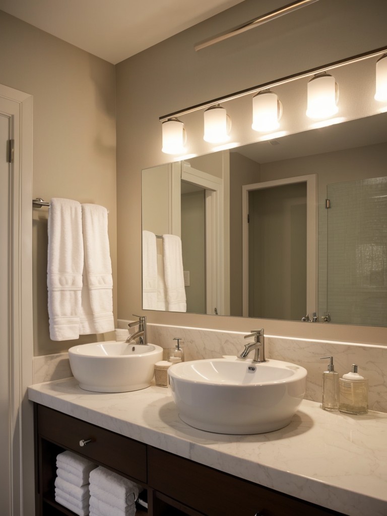 Create a cozy and inviting atmosphere in your bathroom by incorporating soft lighting, plush towels, and plush bathrobes.