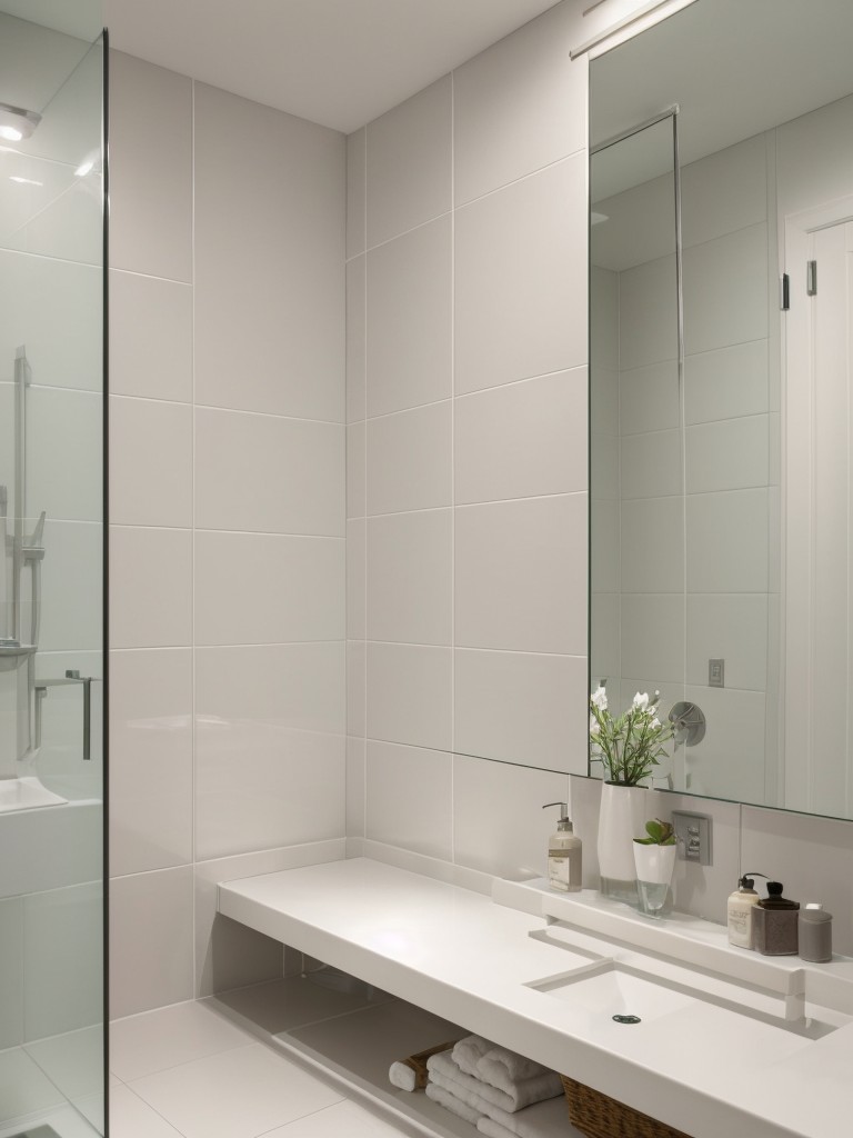 Create the illusion of space in a small bathroom by using light-colored tiles, large mirrors, and minimalistic decor.