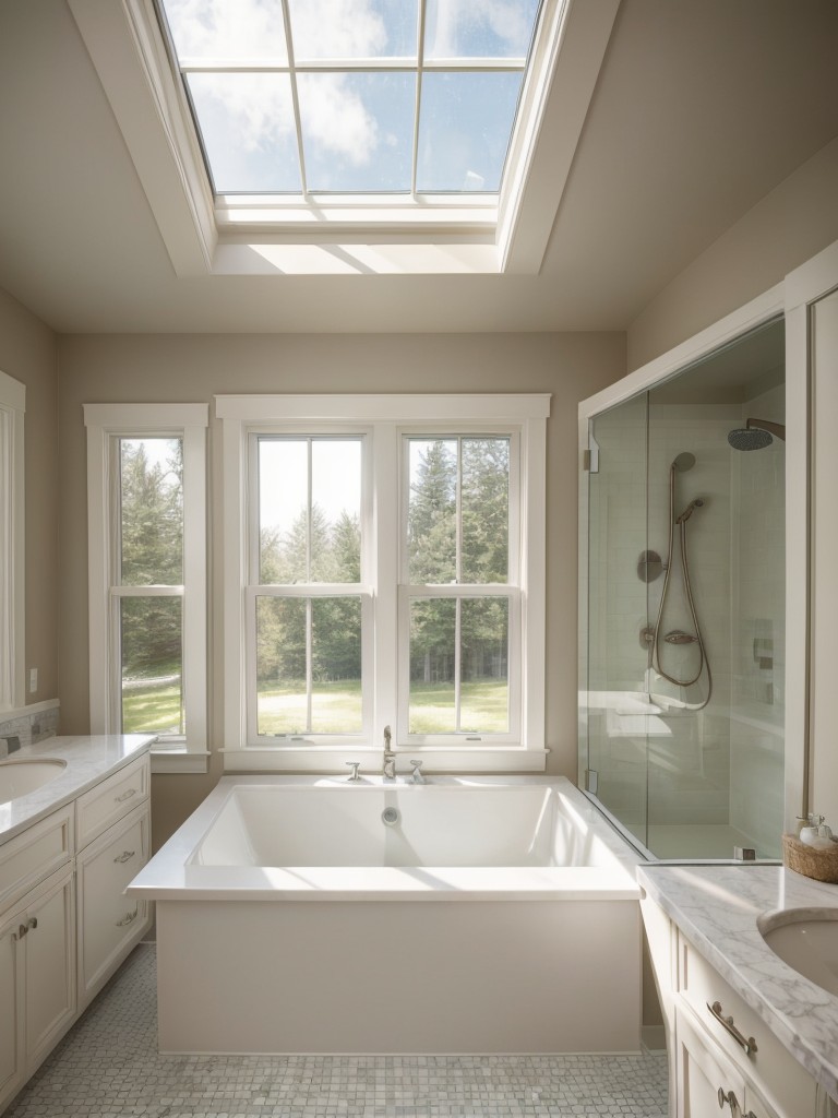 Incorporate natural light into your bathroom by adding skylights, large windows, or glass doors to create a bright and airy atmosphere.