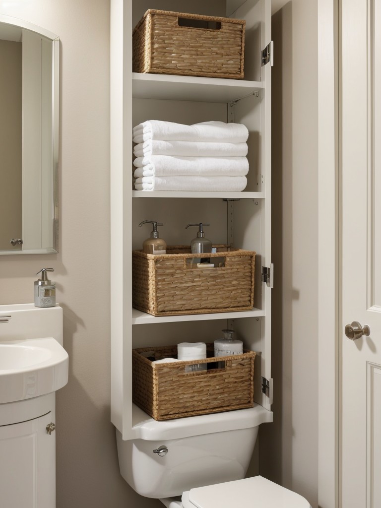 Maximize limited bathroom space with clever storage solutions like wall-mounted shelves, over-the-toilet organizers, or mirrored cabinets.