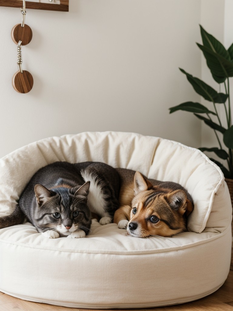 Don't forget about cute and cozy pet accessories like comfy beds, colorful toys, and stylish feeding stations to keep your furry friends happy and make your apartment feel complete.