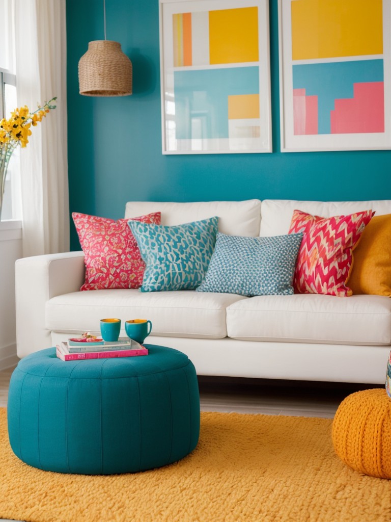 Embrace playful patterns and vibrant colors to create a lively and cheerful atmosphere in your apartment.