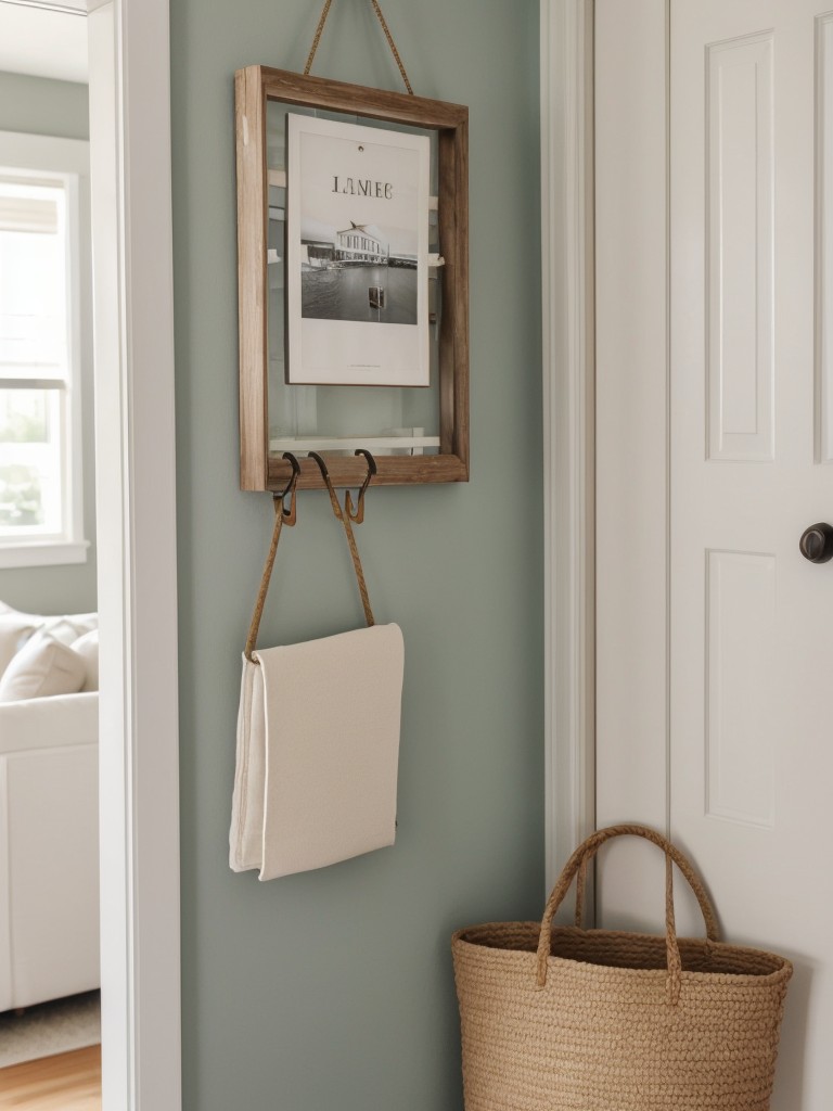 Hang cute and decorative hooks near the entryway to keep your belongings organized while adding a charming and welcoming touch to your apartment.