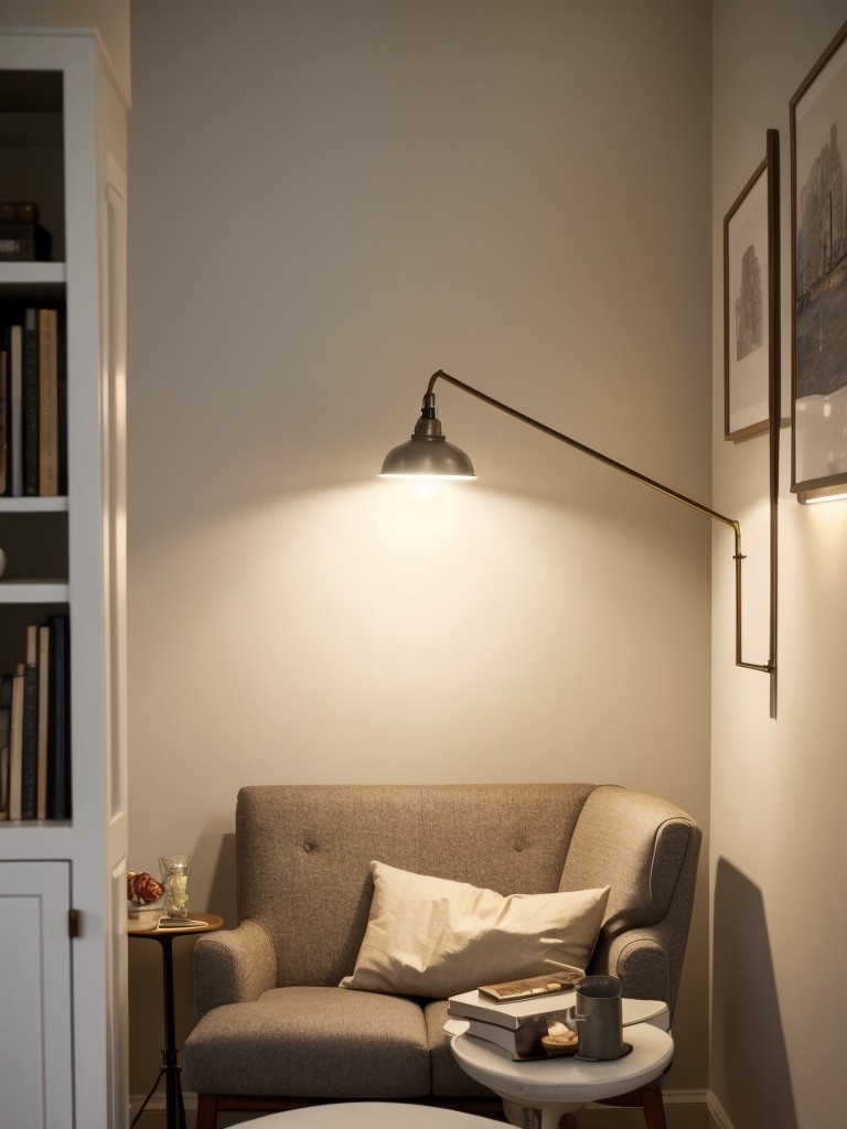 Create a cozy reading nook by adding a comfortable chair and a floor lamp to a corner of the apartment.