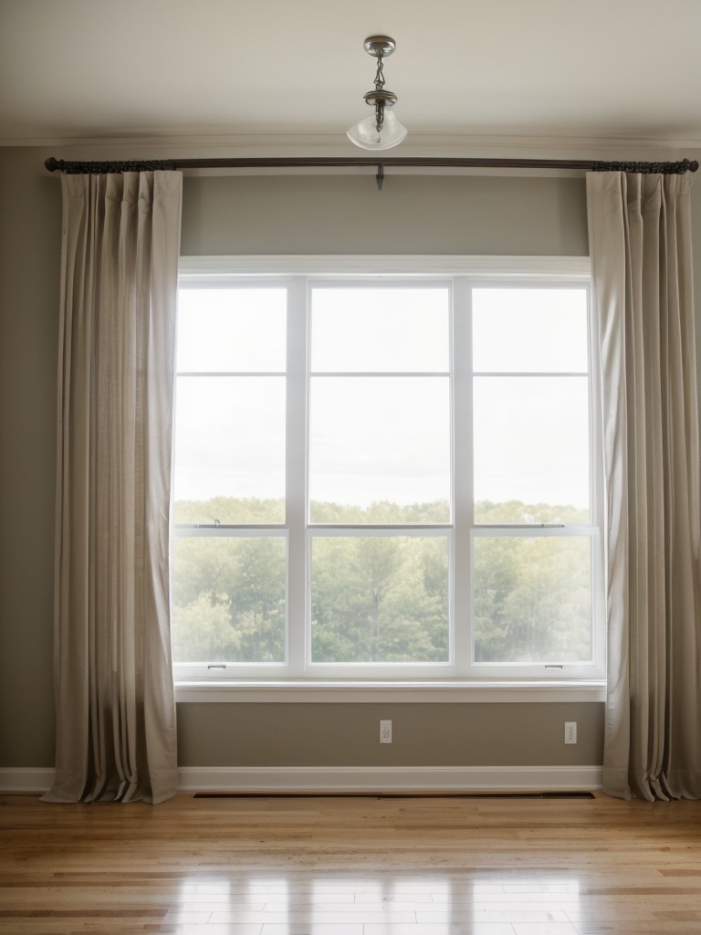 Hang curtains high and wide to make windows appear larger and create a grander sense of scale.