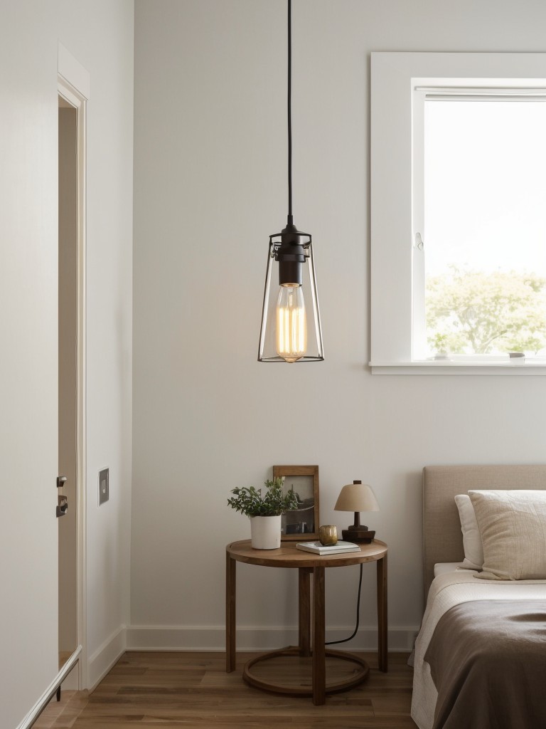 Hang pendant lights or install wall sconces instead of using floor or table lamps to save surface space.