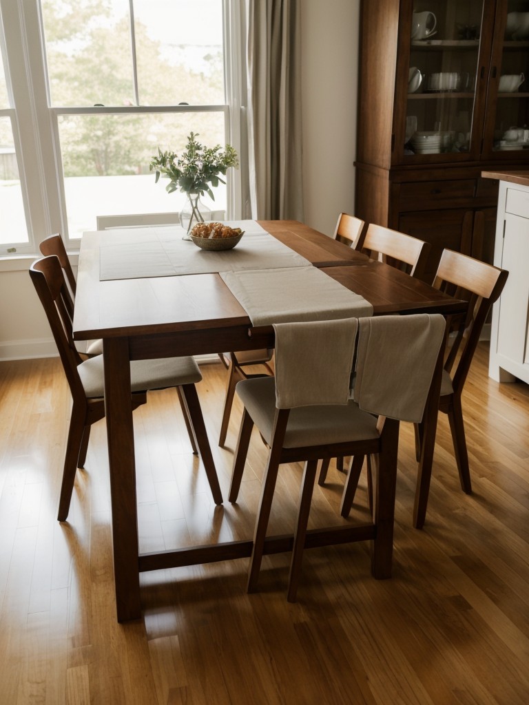 Use a folding dining table or a drop-leaf table to save space in the dining area.