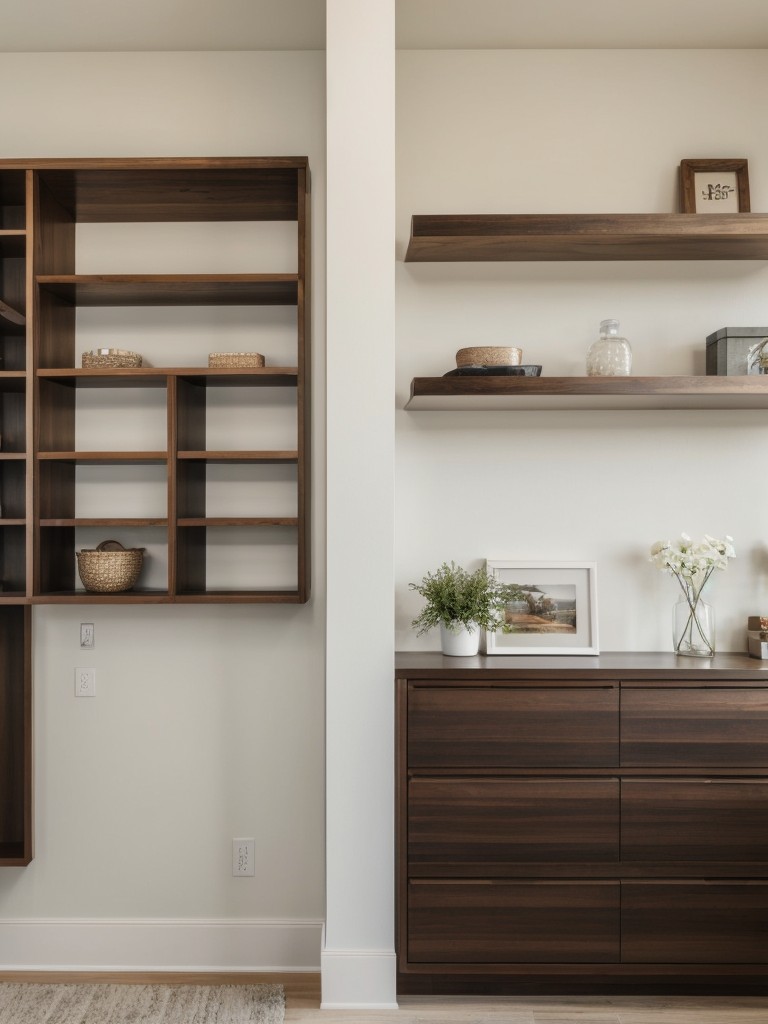 Utilize vertical space with floating shelves and wall-mounted storage units to maximize storage.