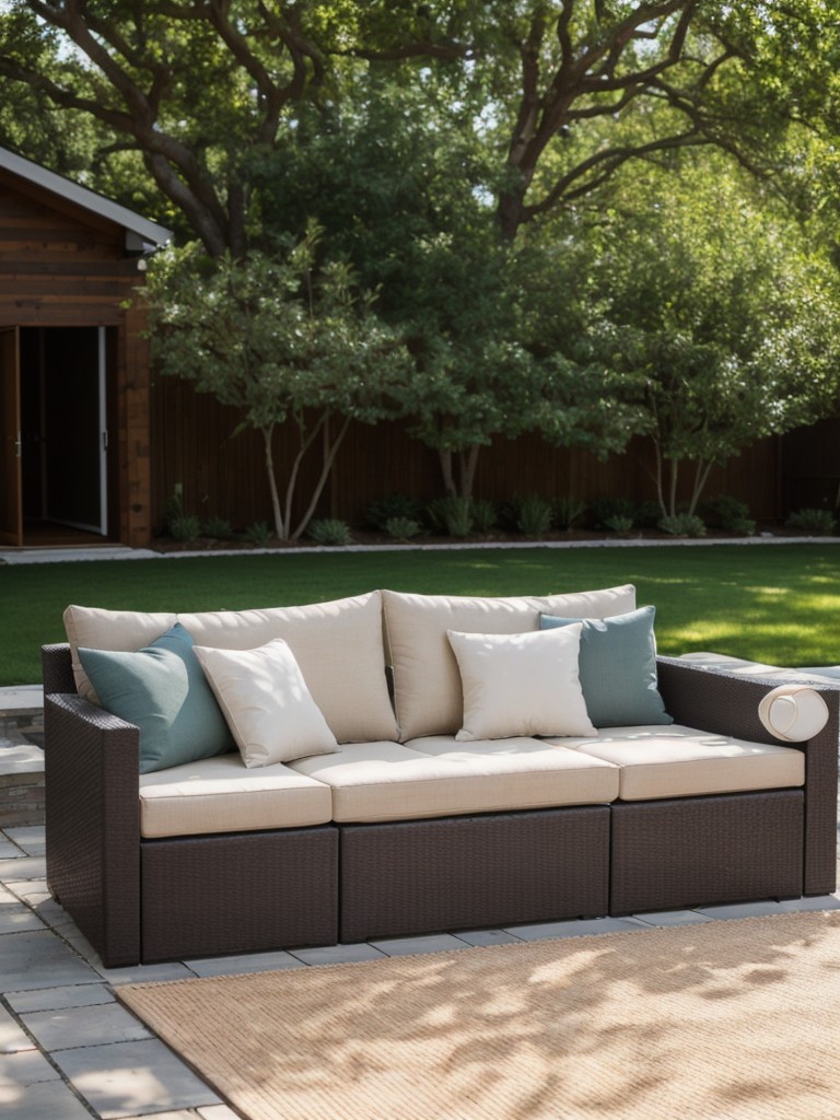 Add an outdoor rug and floor cushions to create a comfortable and inviting area for lounging or meditation.