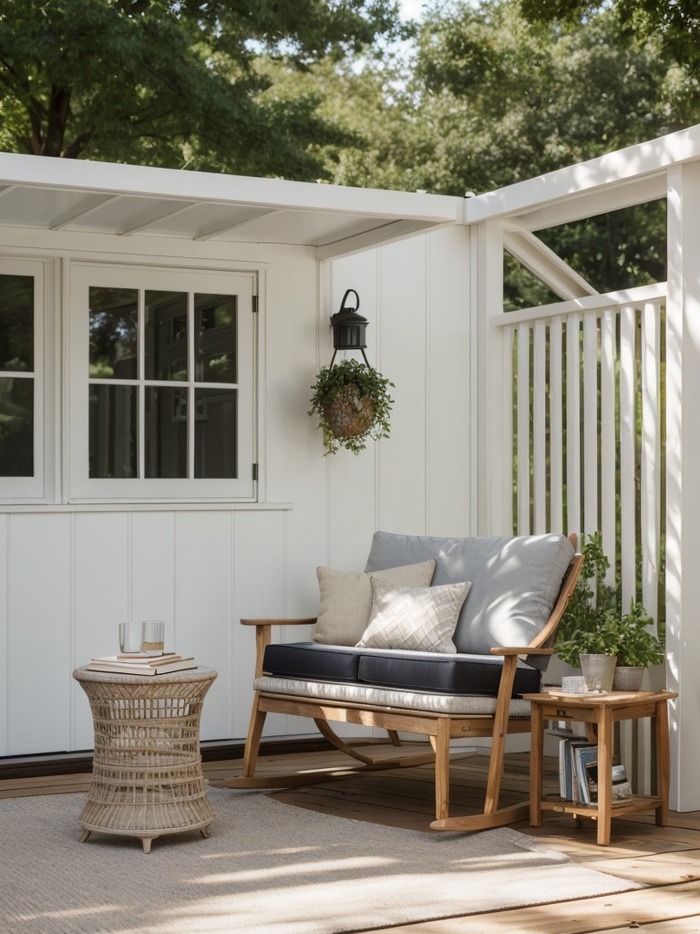 Create a mini outdoor reading nook with a comfy lounge chair, side table, and a collection of your favorite books.