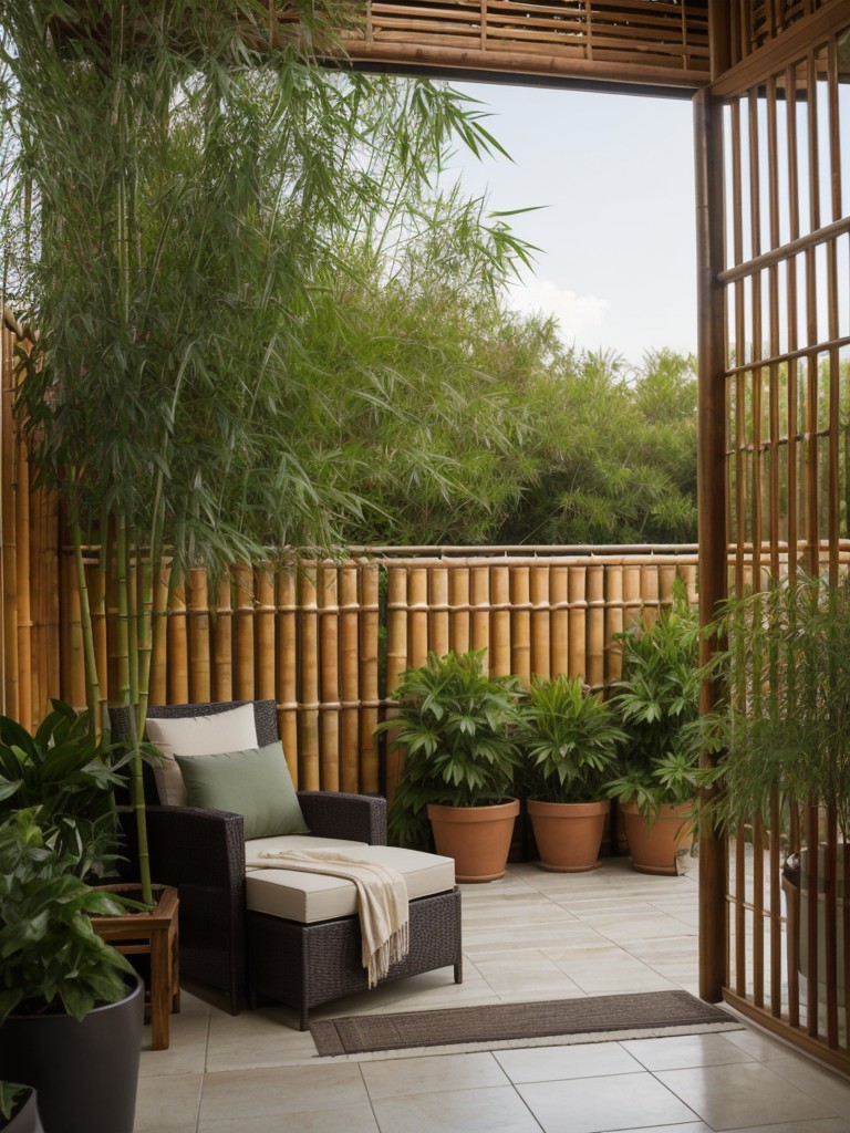 Create privacy with tall potted plants, bamboo screens, or outdoor curtains to maximize your enjoyment and relaxation.