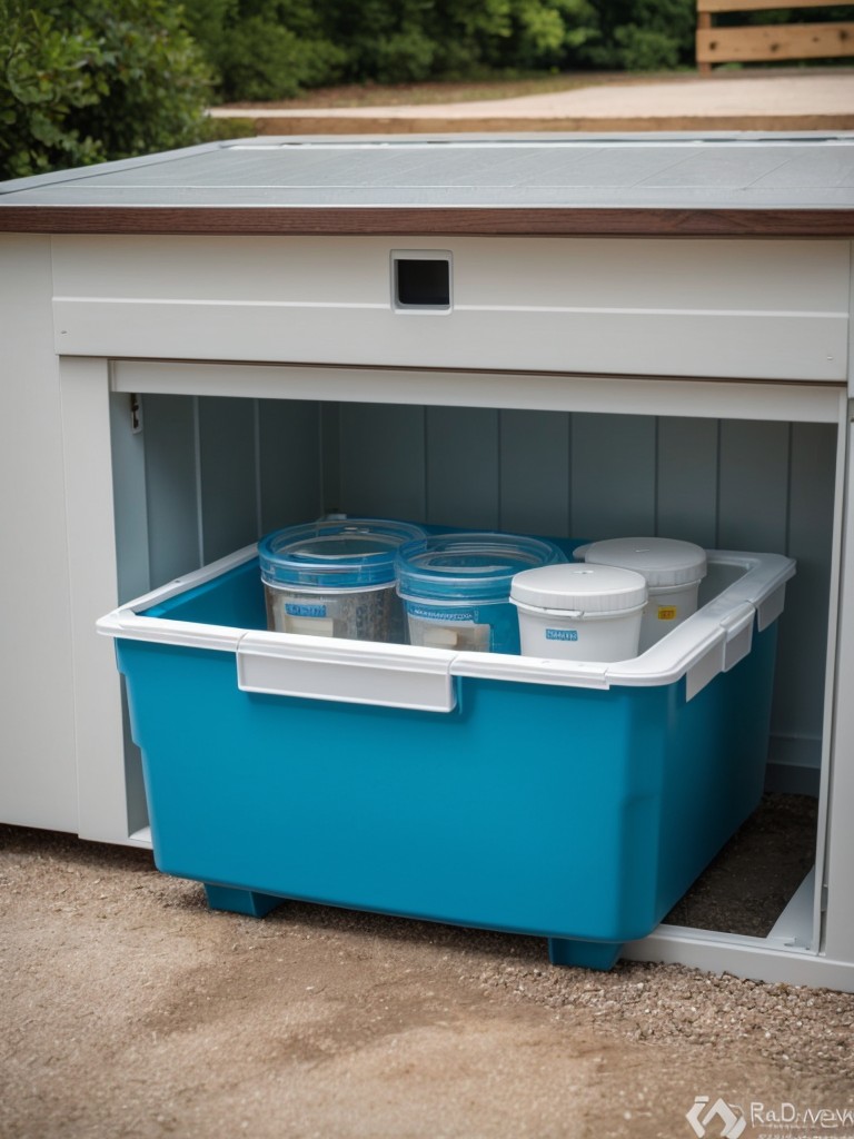 Incorporate a small water-resistant storage unit to keep your outdoor essentials organized and easily accessible.