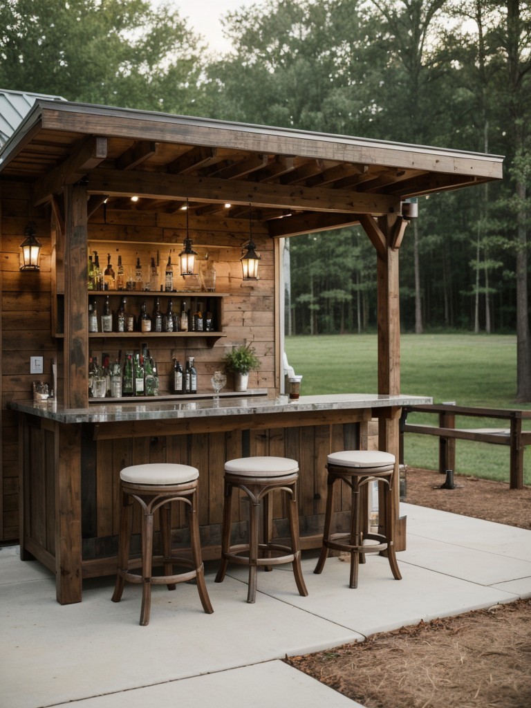 Install a small outdoor bar or beverage station for hosting gatherings and creating a cozy entertainment space.