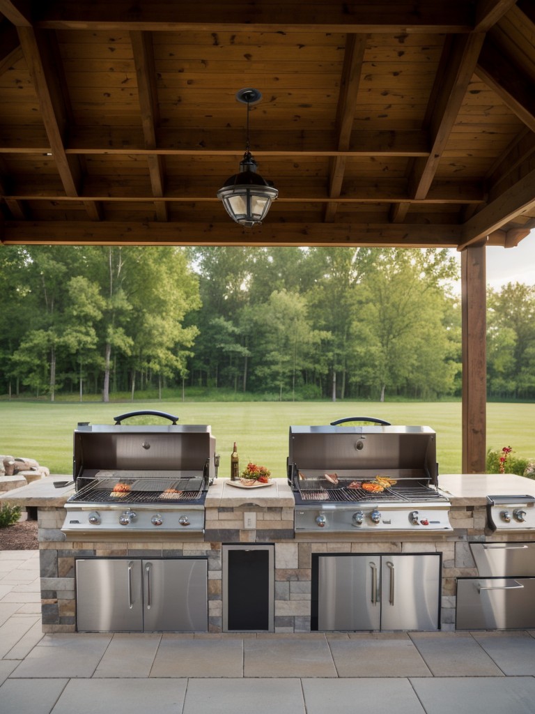 Integrate an outdoor grill or barbecue station for hosting cookouts and enjoying delicious meals with family and friends.