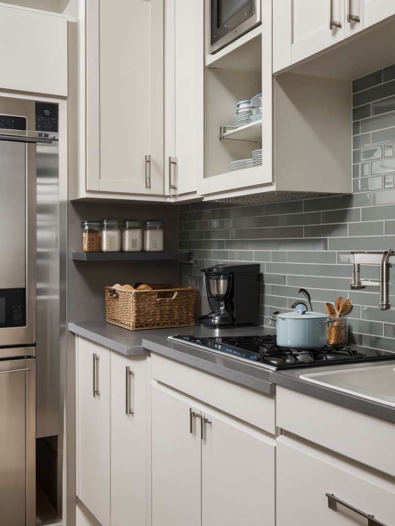 Compact kitchen designs with charming backsplash options, stylish organization solutions, and space-saving appliances.