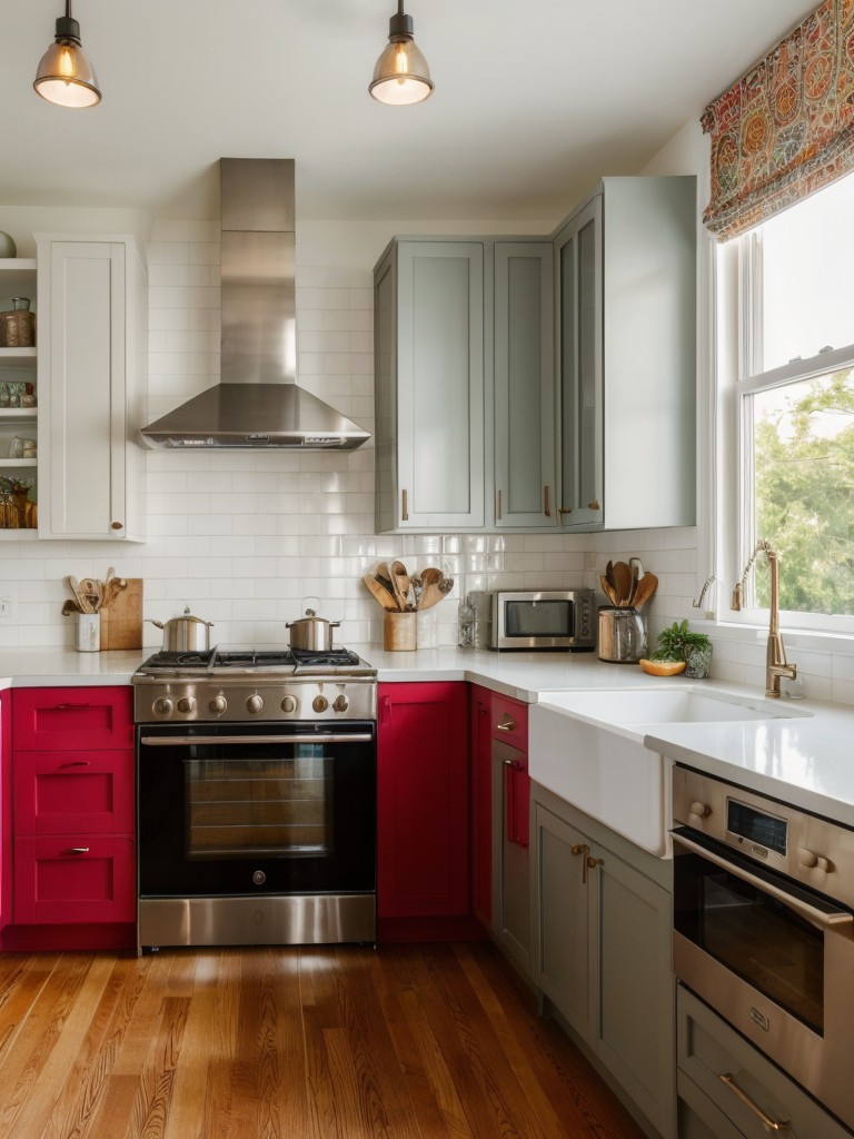 Eclectic apartment kitchens featuring a mix of different design styles, vibrant patterns, and unexpected color combinations.