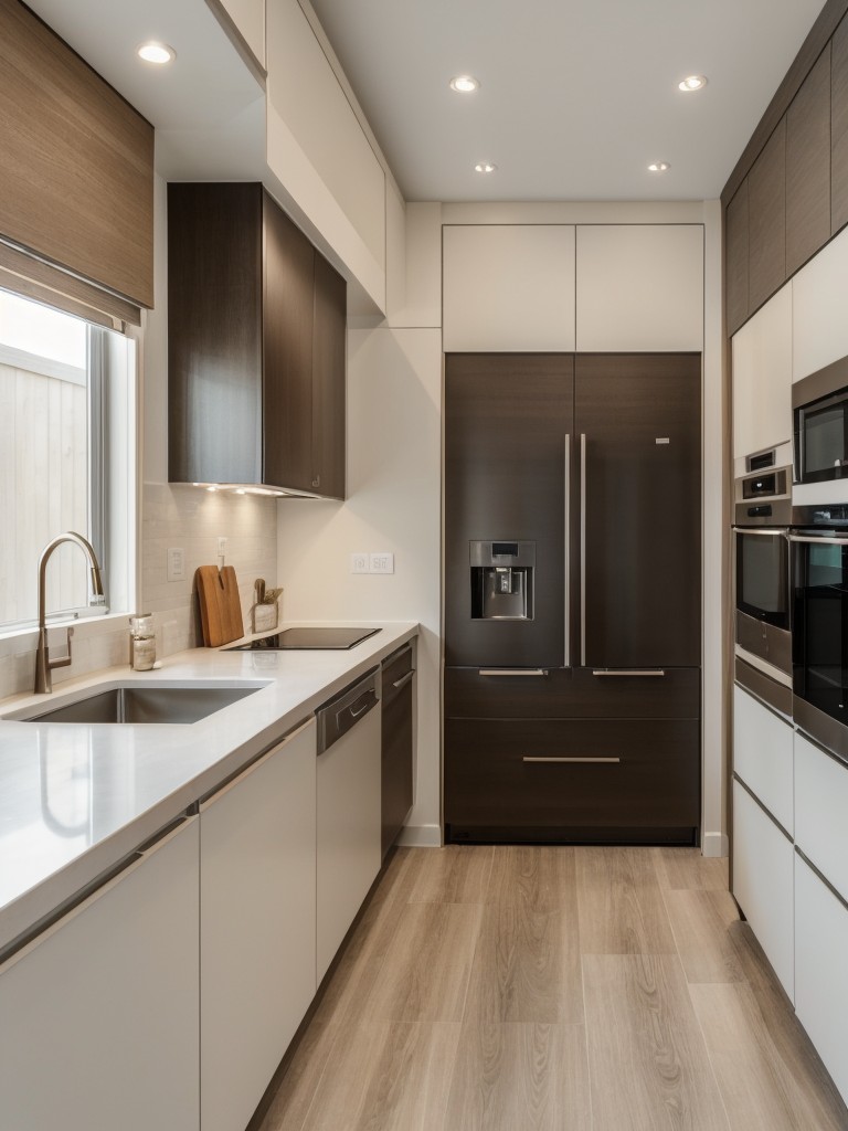 Gender-neutral kitchen ideas for apartments with a balance of masculine and feminine design elements, neutral color scheme, and sleek finishes.
