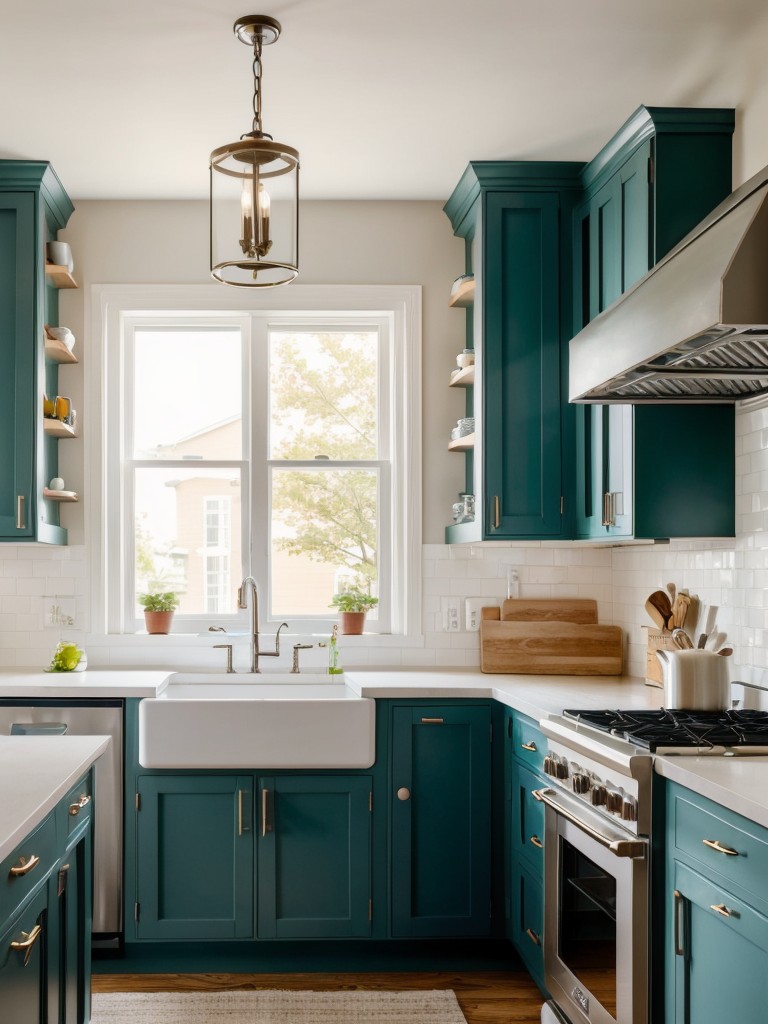 Playful and whimsical kitchen designs for apartments featuring colorful cabinetry, unique light fixtures, and imaginative decor.