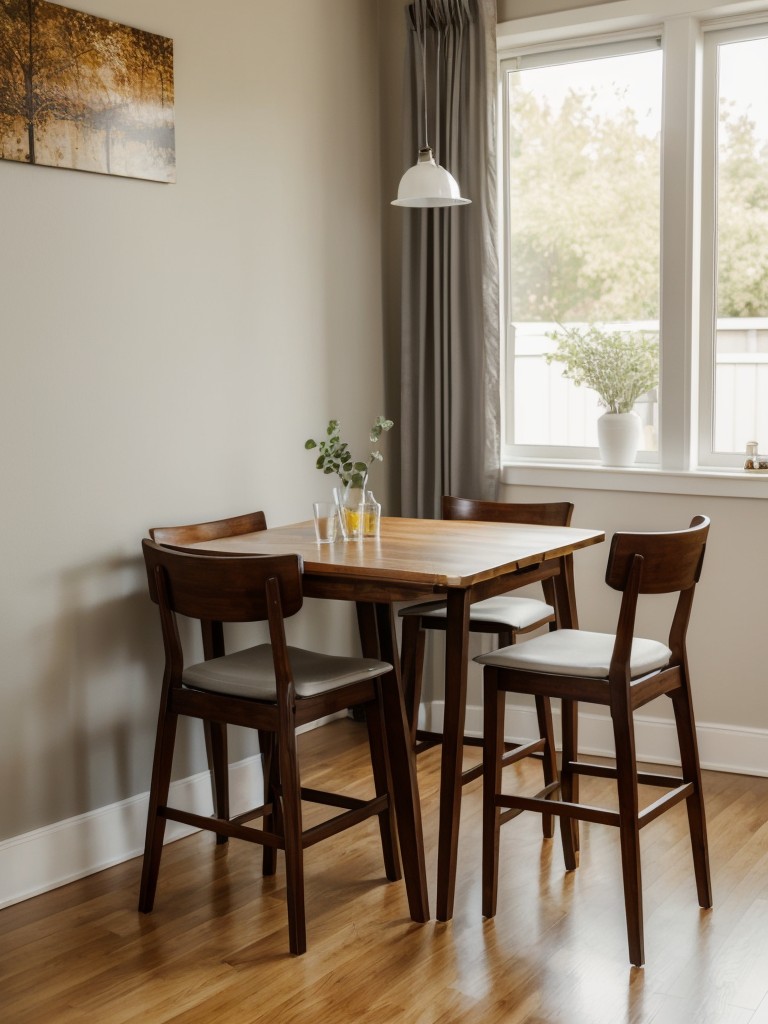 Consider a foldable dining table or a bar table with stools to save space in small living rooms while still providing a dining area.