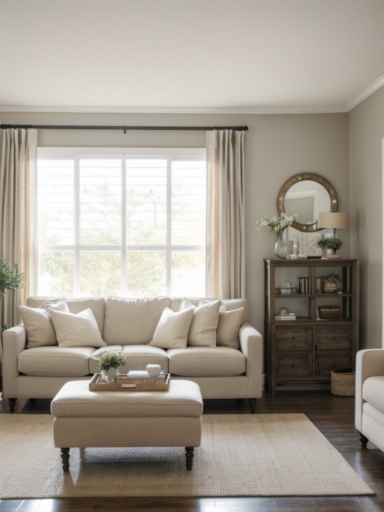 Opt for light and neutral colors to create the illusion of a larger and brighter living room.