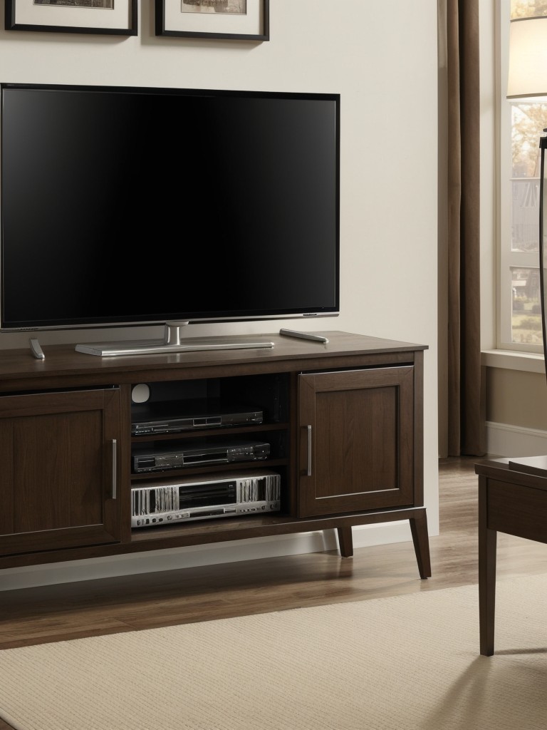 Select a compact and functional TV stand or entertainment center that serves as both a media storage solution and a stylish focal point.