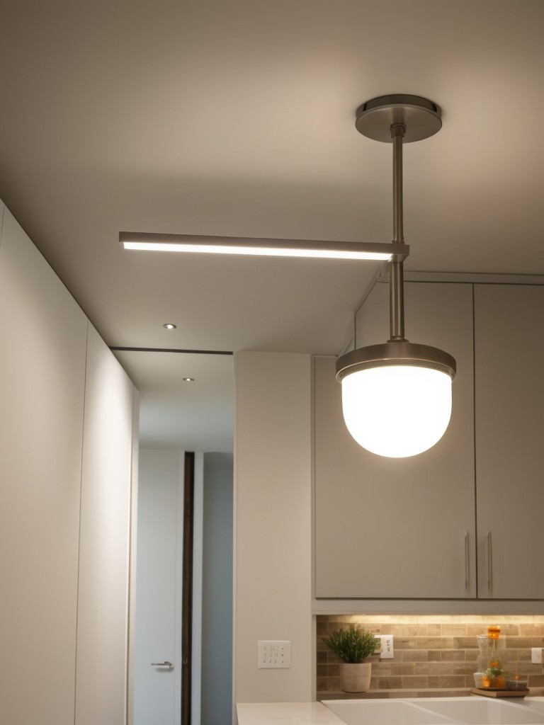 Install recessed lighting or use wall-mounted light fixtures to free up counter space and create a streamlined look.