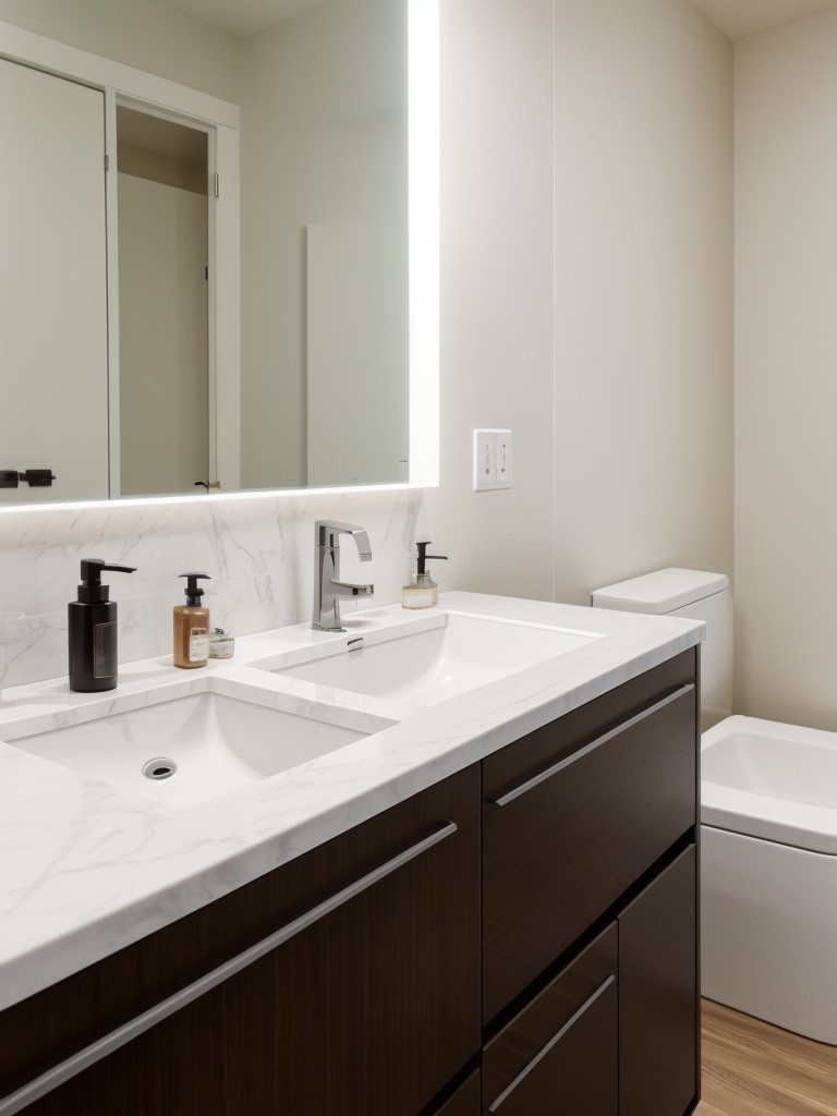 Install a stylish and compact vanity with built-in storage drawers to keep countertop clutter-free.