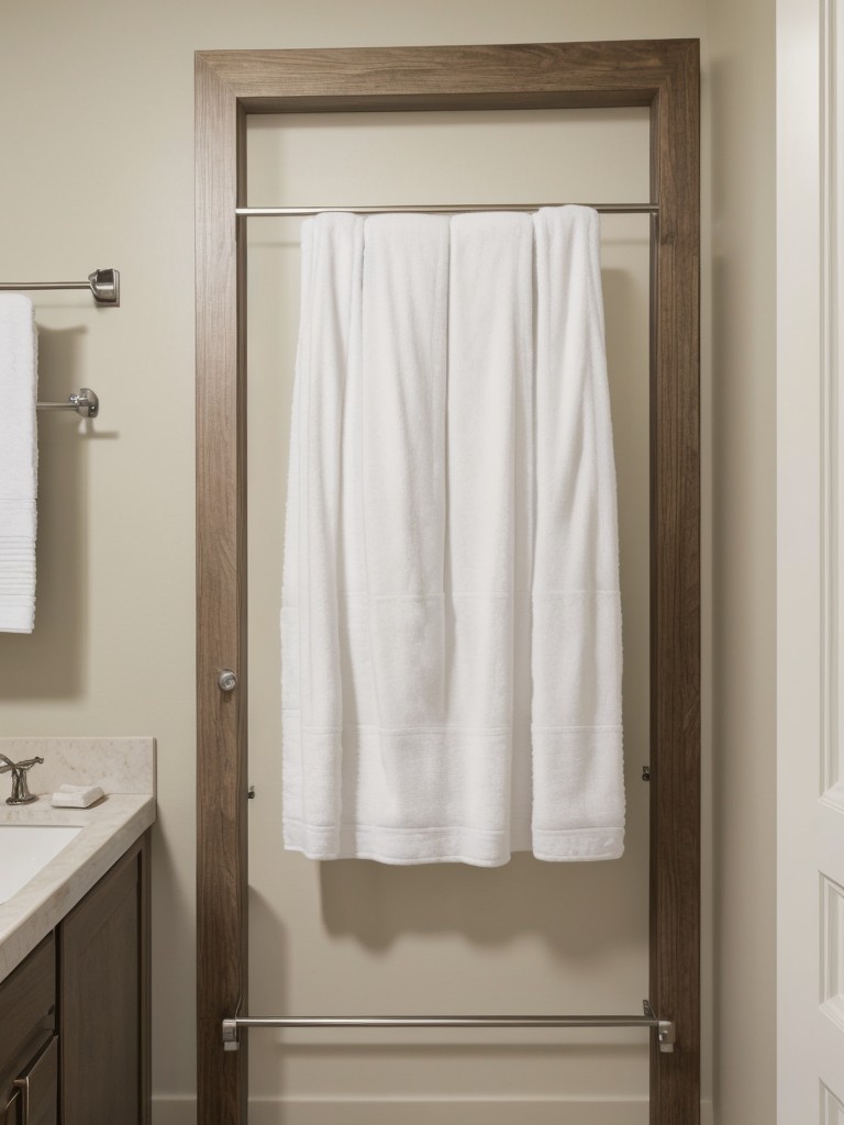 Install a towel rack or hooks on the back of the bathroom door to save space and keep towels within reach.