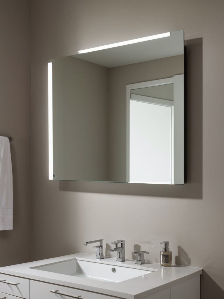 Opt for a sleek and narrow vanity mirror to create the illusion of more space on the walls.