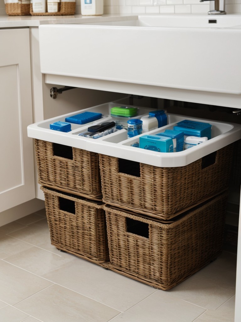 Utilize under-sink storage with baskets or bins to keep toiletries organized and easily accessible.