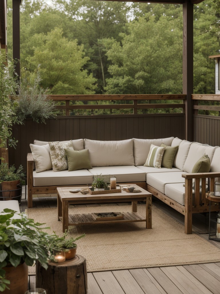 Outdoor-themed apartment decor inspired by nature, featuring earthy colors, plants, and natural materials for a calming and peaceful atmosphere.