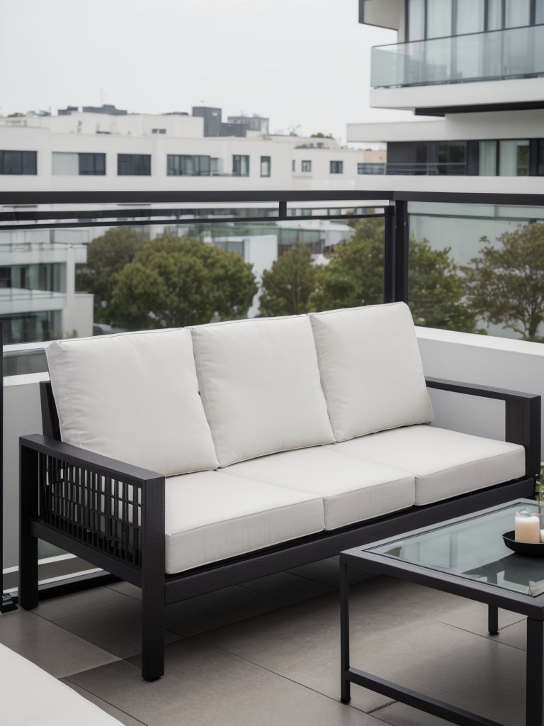 Add a touch of elegance to your balcony with sleek and modern furniture, clean lines, and monochromatic color schemes.
