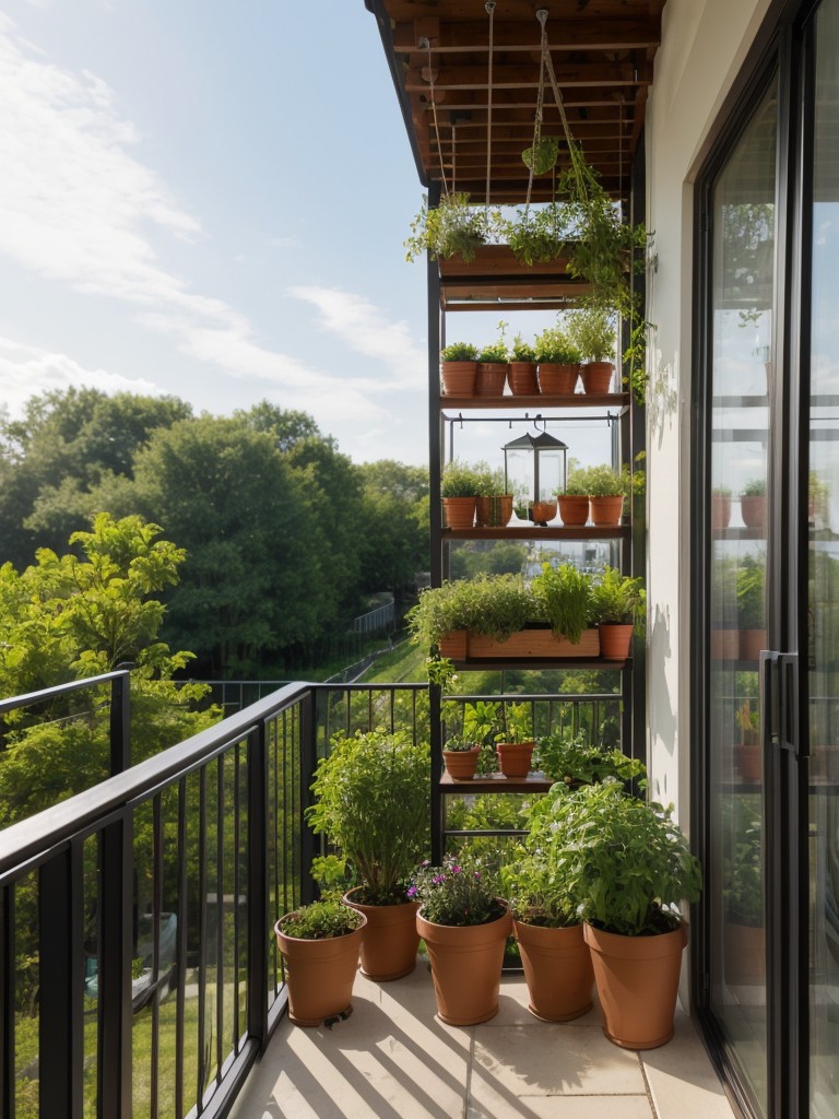 Embrace the beauty of nature by hanging cascading greenery, installing a bird feeder, and adding a small herb or vegetable garden to your apartment balcony.