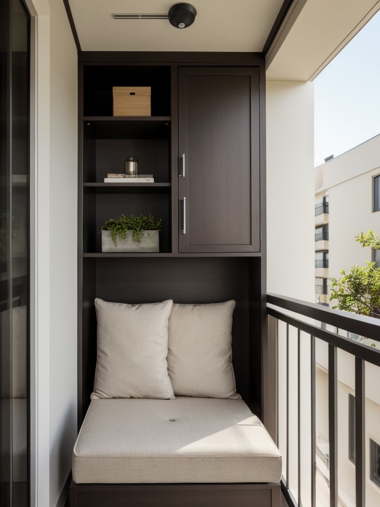 Incorporate multifunctional furniture pieces, such as a storage bench or ottoman with hidden compartments, to maximize space on your apartment balcony.