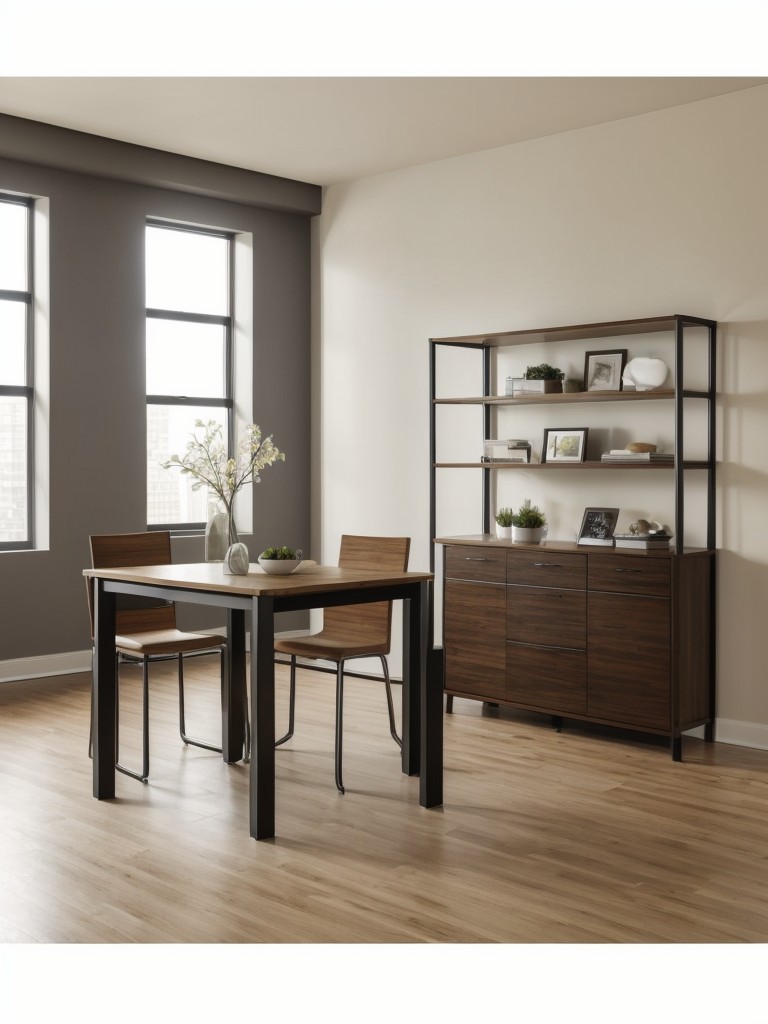Space-saving furniture solutions for studio apartments, including murphy beds, folding tables, and stackable chairs.